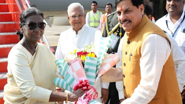 India News | President Droupadi Murmu Arrives in Madhya Pradesh; CM Yadav Says Visit Matter of Pride for State