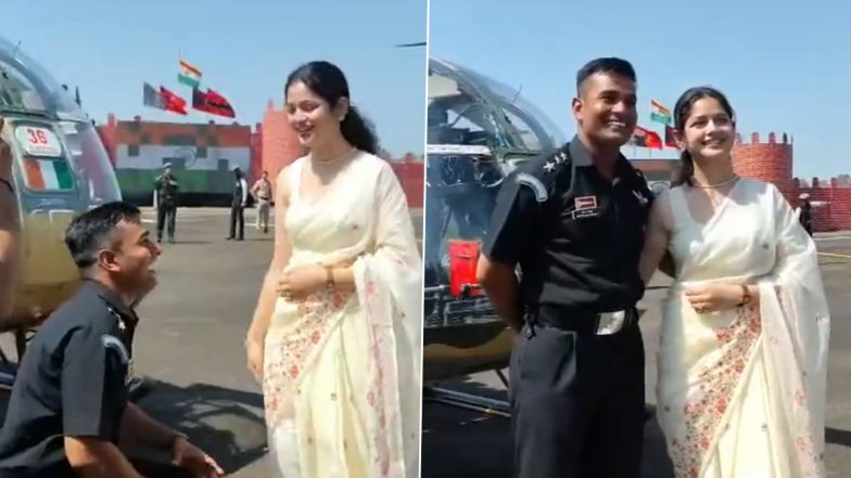 Viral Helicopter Proposal India Trends As Army Pilot Proposes to His Partner in Front of Helicopter in Nashik (Watch Videos)