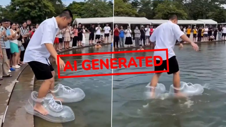 Did China Invent Shoes That Allow People To Walk on Water? Fact Check Reveals Viral Video Is AI-Generated