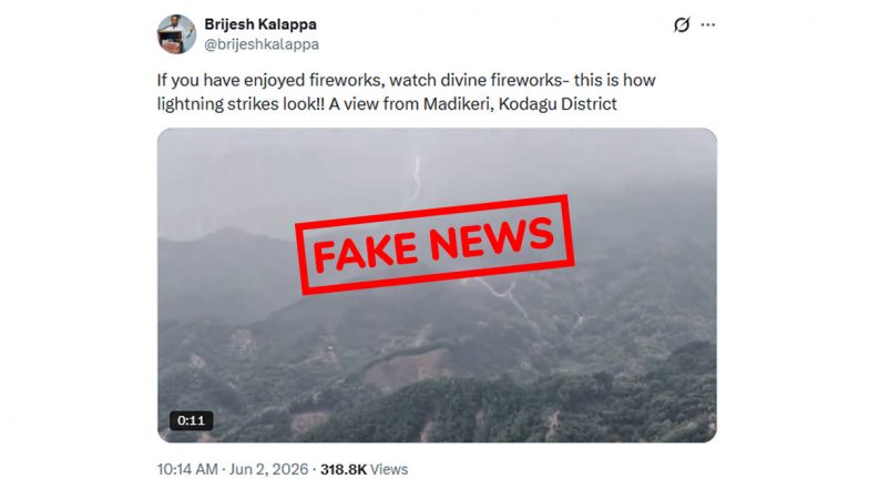 Lightning Struck Mountains in Karnataka's Madikeri? Fact Check Reveals Truth About Viral Video