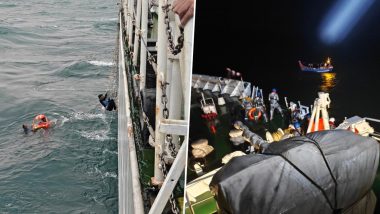 Indian Coast Guard Rescues 6 Fishermen off Mangaluru After Boat Suffers Hull Damage; Videos of Dramatic Sea Rescue Surface