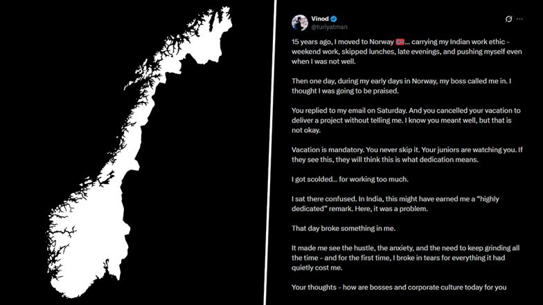 Indian Man in Norway Gets Reprimanded by Manager for Working on Weekends; His Post on 'Indian Work Ethic' Goes Viral