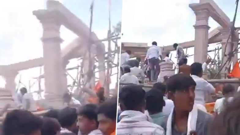 Maharashtra Temple Collapse: Several Devotees Feared Trapped After Under-Construction Roof Falls at Hanuman Temple in Parbhani (Watch Video)