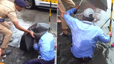BMC Worker Falls Into Manhole in Front of Mumbai Mayor Ritu Tawde, Video Surfaces