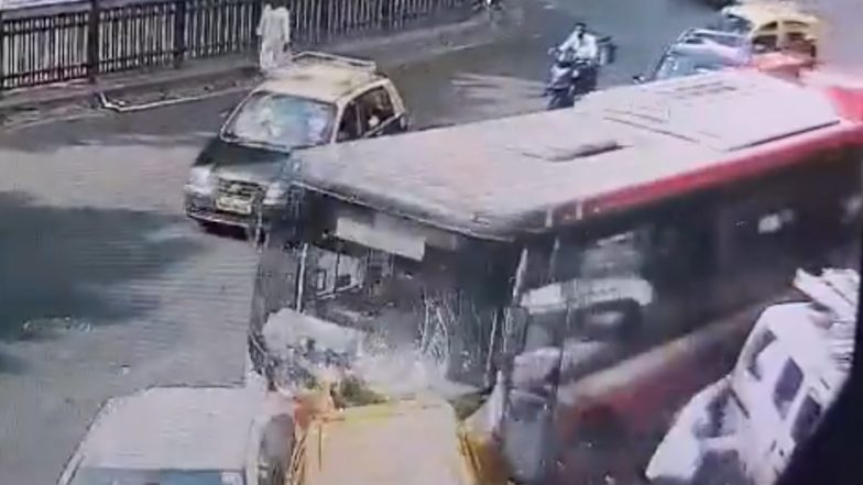 Mumbai Bus Accident: 1 Dead, 3 Others Injured After BEST Bus Crashes Into Vehicles Near Plaza Cinema in Dadar; Videos Surface