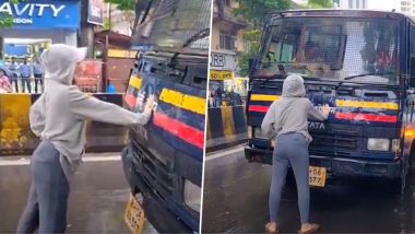 Mumbai Woman Hailed As &lsquo;Fearless&rsquo; After Video of Her Standing Before Police Van Goes Viral Amid CJP Student Protests