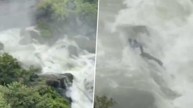 Karnataka: Students Trapped at Mallalli Falls After Crossing Safety Barricade, Dramatically Rescued (Watch Videos)
