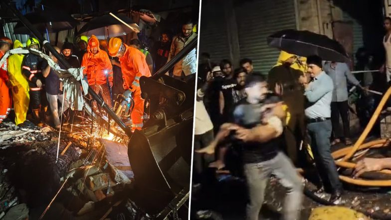 Mumbai Building Collapse: 6 Dead After 3-Storey Structure Crashes Onto Shanties in Mankhurd Amid Heavy Rain (Watch Videos)