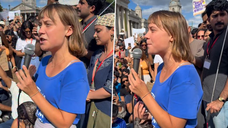 Greta Thunberg Joins London Protest Backing Indian Student Movement, Calls It a &lsquo;Struggle for Democracy&rsquo; (Video)