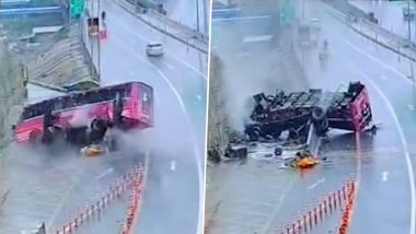 Kerala Bus Accident Video: 1 Dead, Around 20 Injured After Bus Skids, Overturns in Malappuram