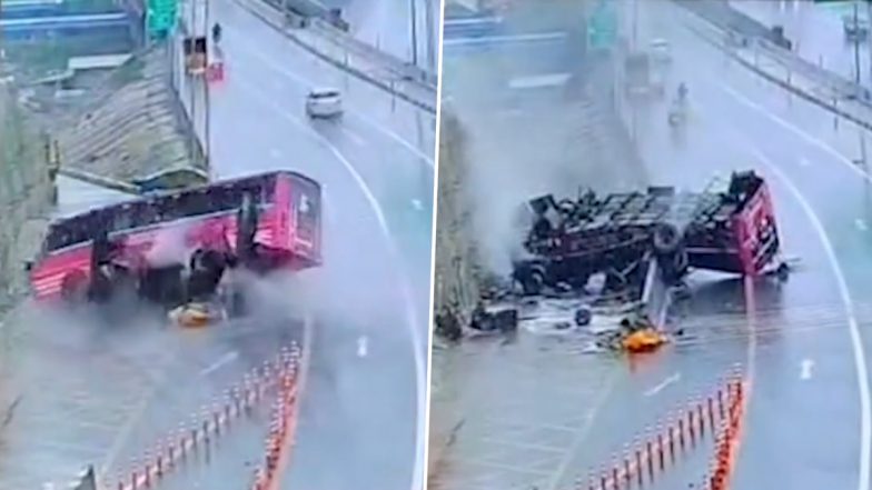 Kerala Bus Accident Video: 1 Dead, Around 20 Injured After Bus Skids, Overturns in Malappuram