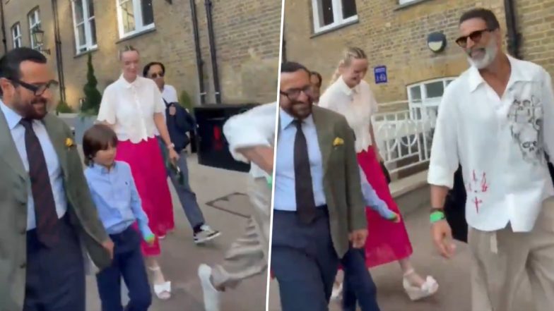 Akshay Kumar Trips Near Lord&rsquo;s Cricket Ground; Saif Ali Khan and Taimur&rsquo;s Priceless Reaction Steals the Show (Watch Video)