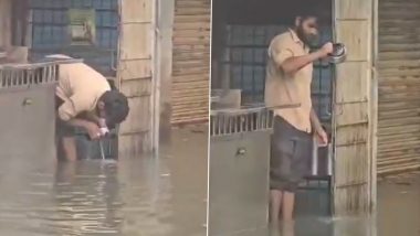 Nalasopara Viral Video: Tea Vendor Caught Washing Kettles in Dirty Rainwater Near Railway Station