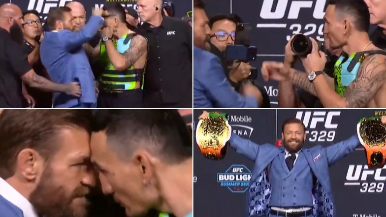 Conor McGregor Removes Max Holloway's Sunglasses and Slaps Hand in Heated UFC 329 Face-Off (Watch Video)