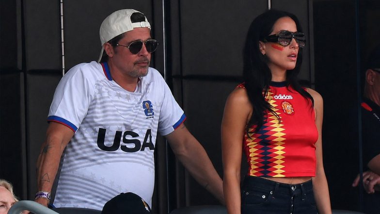 Brad Pitt and His Girlfriend Ines De Ramon Attend 2026 FIFA World Cup Quarterfinal Between Spain and Belgium (Watch Video)