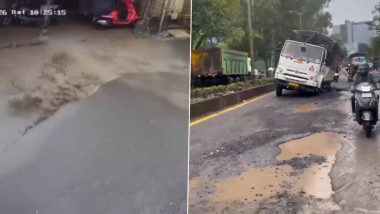 Pune Viral Video: Massive Water Pipeline Burst Floods Newly Built Road in Talegaon Dabhade During Testing