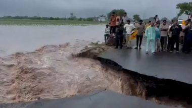 Amreli Highway Collapses As Heavy Monsoon Rains Trigger Flooding Across Gujarat (Viral Video)