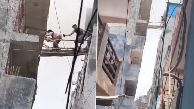Noida Fire Video: Residents Seen Crossing Temporary Wooden Bridge During Rescue Operation