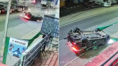 Kerala Car Turns Turtle After Violent Crash in Kasaragod, Airbags Pull Off a Miracle (Video)