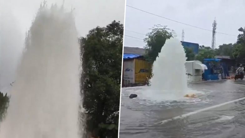 Nalasopara Pipeline Burst: Truck Collision Sends 25-Foot Water Fountain Into Air (Watch Video)