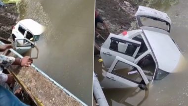 Madhya Pradesh: 5 Killed After Speeding Car Plunges Into Roadside Dam in Rajgarh (Video)