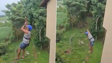 Karnataka: Tourist Suffers Severe Injuries in Dandeli Resort Zipline Accident (Video)