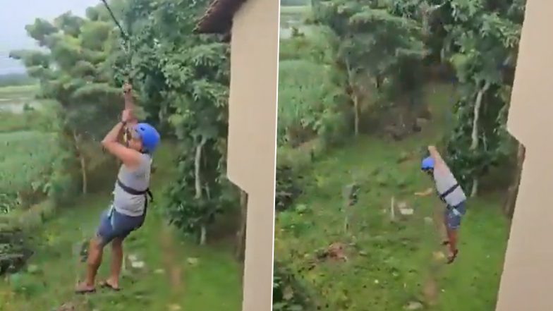 Karnataka: Tourist Suffers Severe Injuries in Dandeli Resort Zipline Accident (Video)