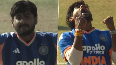Debutant Yash Thakur Passionately Celebrates His Maiden International Wicket For India After Dismissing Brian Bennett in IND vs ZIM 2nd T20I (Watch Video)