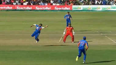 Yash Thakur Grabs Sensational One-Handed Return Catch To Dismiss Sikandar Raza in IND vs ZIM 3rd T20I (Watch Video)