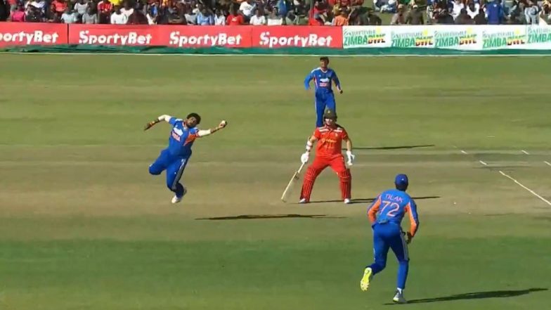 Yash Thakur Grabs Sensational One-Handed Return Catch To Dismiss Sikandar Raza in IND vs ZIM 3rd T20I (Watch Video)