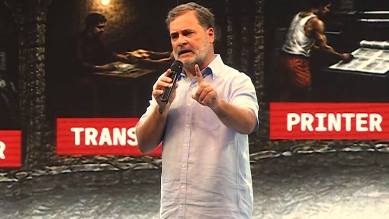 Rahul Gandhi Claims ‘Paper Ka Rate’ Exists, Demands End to Exam Paper Leaks at Chhatron Ki Goonj Rally (Video)