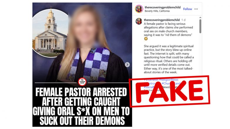 Was a Female Pastor Arrested for &lsquo;Sucking Demons&rsquo; out of Men via Oral S*x? Viral Meme Is a Hoax Based on 2019 NJ Scandal