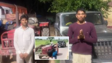Thar vs Tractor: Viral Tug-of-War Stunt on Haryana Road Ends in Police Action (Watch Video)