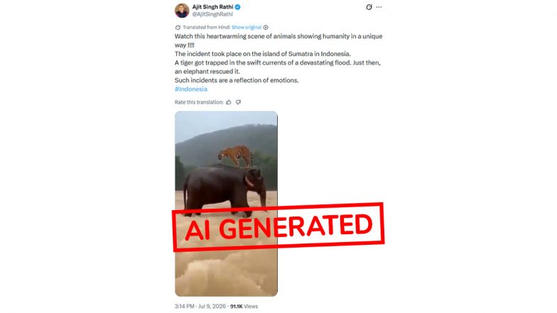 Did a Sumatran Elephant Rescue a Drowning Tiger From Floodwaters? Here’s the Truth Behind the Viral Video