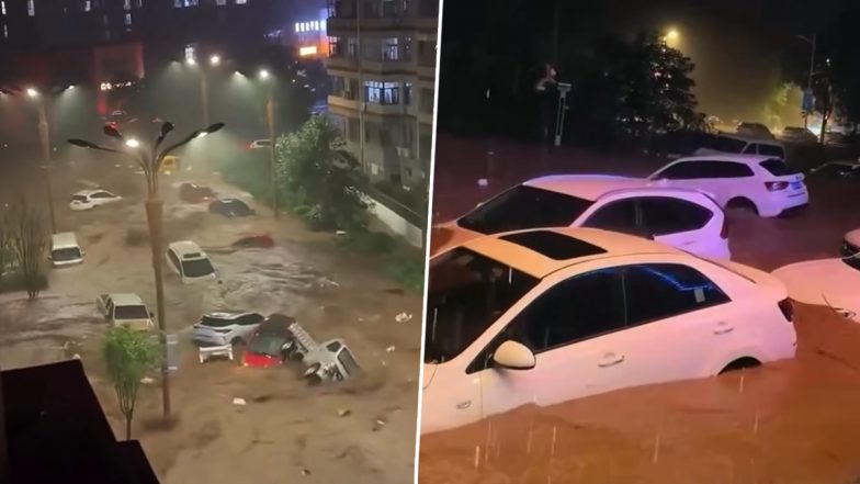 China Floods: Cars Swept Away by Floodwaters in Chengde After Typhoon Bavi Brings Heavy Rain (Video)