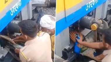 Maharashtra: Peacock Stuck in Front Engine of Bhusawal-Badnera Train Rescued at Shegaon (Watch Video)