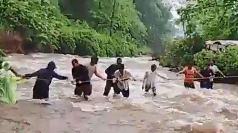 Raigad: Over 100 Tourists Rescued From Khopoli&rsquo;s Zenith Waterfall After Heavy Rain Triggers Flash Flooding (Watch Video)