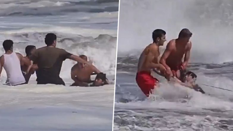 California: Teen Lifeguard Rescues Young Boy From Powerful Waves at Santa Cruz Beach (Video)
