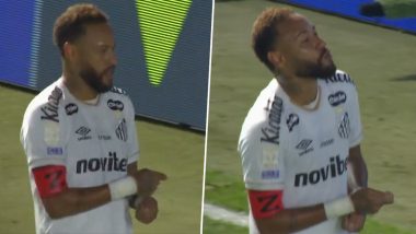 Neymar Trolls Critics With 'Poker Celebration' After Scoring Opening Goal For Santos Against Chapecoense in Brazilian Serie A 2026 (Watch Video)