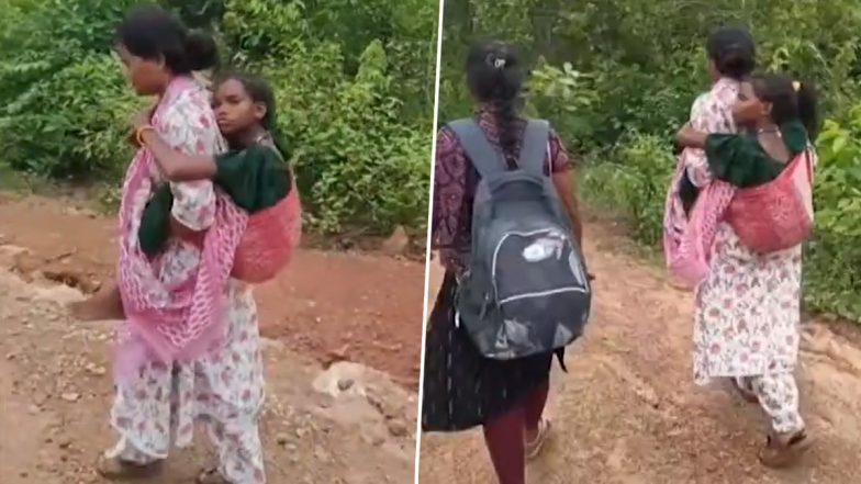 Andhra Pradesh: Tribal School Warden Carries Ill Student 6 Km on Her Back After Transport Fails (Watch Video)