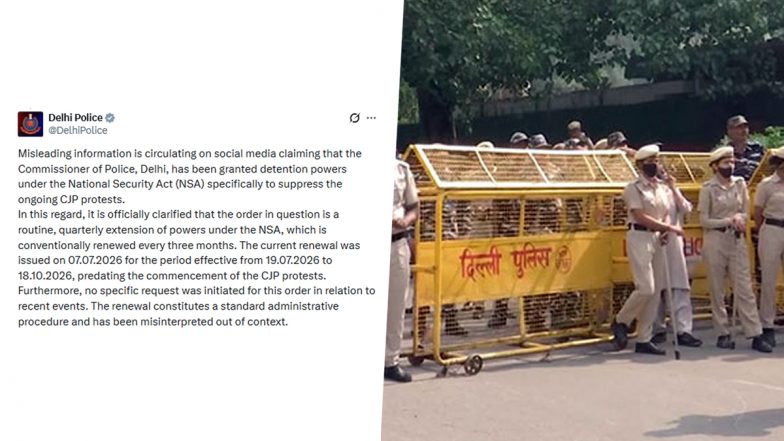Did Centre Allow the Use of NSA To Suppress CJP Protest? Delhi Police Say Viral Notification Is Routine Extension