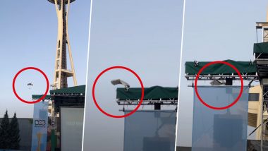 Viral Video: 2 Men Jump off Seattle Space Needle With Parachutes, Police Launch Search After Daring BASE Jump