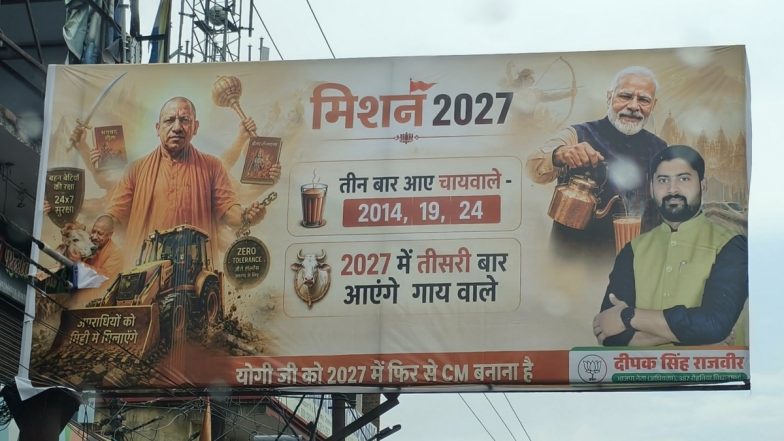 &lsquo;3 Times the Tea Seller, the Cow Protector in 27&rsquo; Posters Appear in Varanasi Ahead of UP Assembly Elections 2027