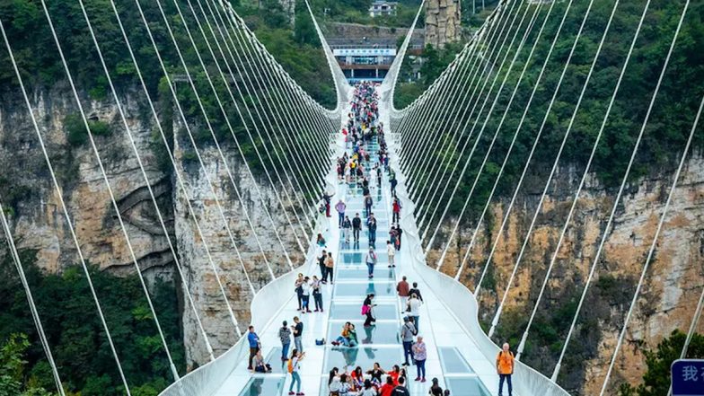 China Glass Bridge Develops Cracks After Teen Pokes Panel With Umbrella
