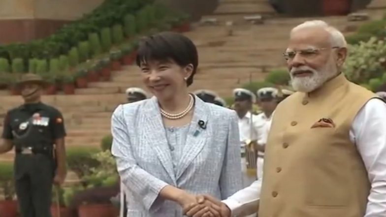World News | Japanese PM Sanae Takaichi Accorded Formal Welcome at Rashtrapti Bhavan
