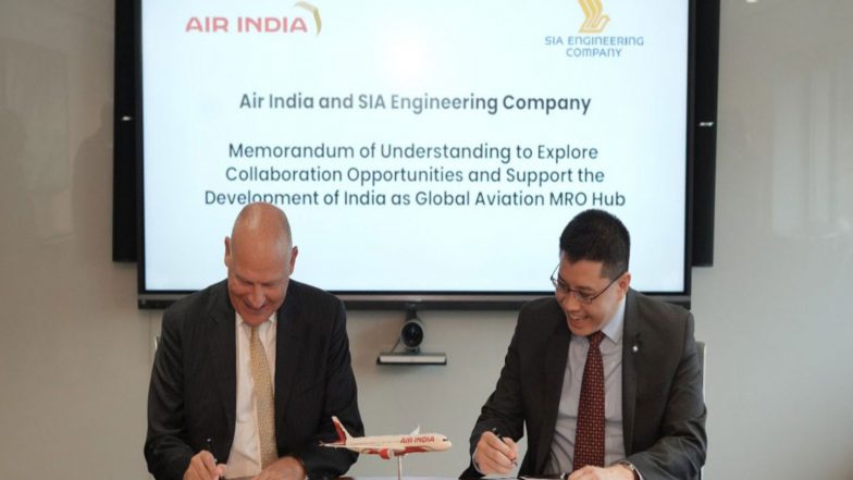 Business News | Air India, SIA Engineering Sign MoU to Explore MRO Collaboration, Potential Joint Venture in India