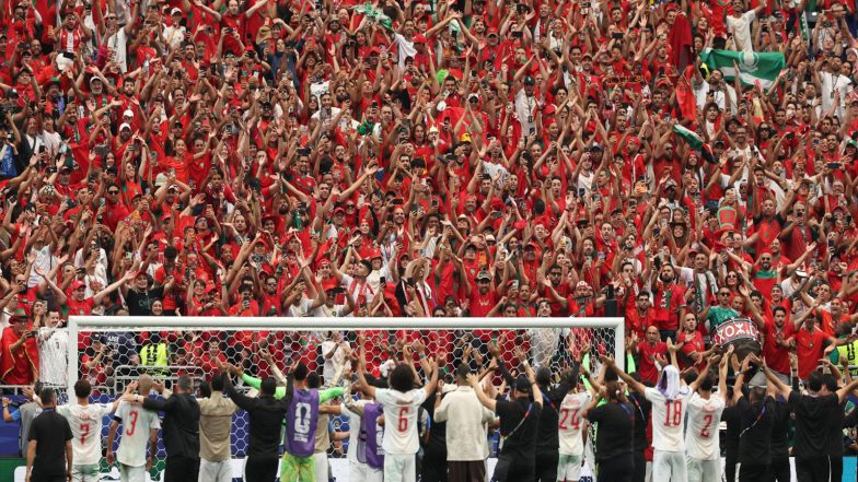 Sports News | FIFA World Cup 2026: Morocco Players Celebrate Quarter-final Berth with Fans After Dominant Win over Canada