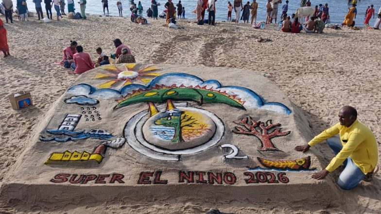 India News | Rameswaram: Sculptor Creates Sand Art to Raise Awareness About 'Super El Nino' Year Impact