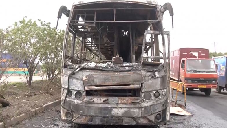 India News | MP: Private Bus Catches Fire After Tyre Burst in Indore; All 26 Passengers Safe
