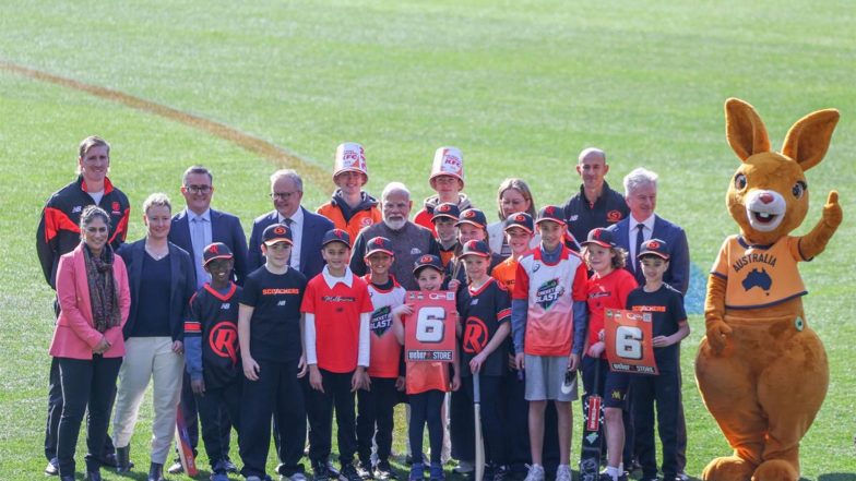 World News | PM Modi Strikes a Perfect Partnership, Interacts with Young Cricketers at Australia's Melbourne Cricket Ground